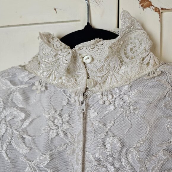 Vintage Jessica McClintock White Lace Dress – Victorian High Neck, Long Sleeve - Picture 4 of 10